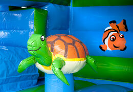 Compre Turtle castillo hinchable cubierto inflable con varios obstáculos, un tobogán y un objeto 3D en el techo en JB Hinchables España. Ordene castillos hinchables en línea en JB Hinchables España