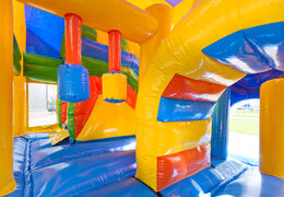 Castillo hinchable mediano con temática de payaso con tobogán y pilares en la superficie de salto, compra para niños. Ordene castillos hinchables en línea en JB Hinchables España