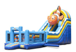 Tobogán inflable multifuncional con tema de pez payaso con piscina de chapoteo, impresionante objeto 3D, colores frescos y obstáculos 3D para niños. Compre toboganes inflables ahora en línea en JB Hinchables España