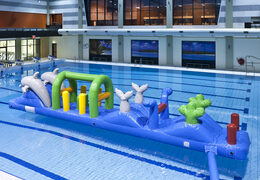 Compre una piscina hermética con temática de delfines con objetos de obstáculos desafiantes para niños. Ordene carreras de obstáculos inflables en línea ahora en JB Hinchables España