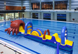 Ordene una carrera de obstáculos inflable única con tema de cangrejo con objetos de obstáculos desafiantes para jóvenes y mayores. Compra atracciones acuáticas hinchables online ahora en JB Hinchables España