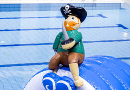 Carrera de obstáculos pirata en un diseño único con divertidos objetos en 3D y no menos de 2 toboganes para jóvenes y mayores. Comprar carreras de obstáculos para piscinas hinchables online ahora en JB Hinchables España