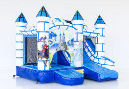 Compre un castillo hinchable azul y blanco con un tema de castillo para niños. Ordene castillos hinchables en línea en JB Hinchables España