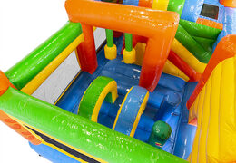 Castillo hinchable multijugador hinchable mediano en tema fiesta con tobogán para niños. Ordene castillos hinchables en línea en  JB Hinchables España