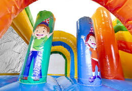 Ordene un castillo hinchable con temática de fiesta con un tobogán para niños. Compre castillos hinchables en línea en  JB Hinchables España