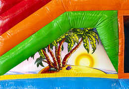 Ordene el castillo hinchable en el tema de Hawaii con un tobogán para niños. Compre castillos hinchables en línea en JB Hinchables España