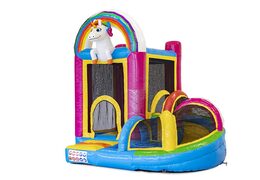 Compre un pequeño castillo inflable multijugador inflable de interior en el tema unicornio con tobogán para niños. Ordene castillos inflables en línea en JB Hinchables España