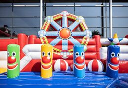 Castillo hinchable de circo con toboganes, obstáculos con divertidos estampados de temática circense para niños. Ordene castillos hinchables en línea en JB Hinchables España