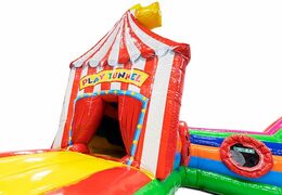 Ordene un castillo hinchable de túnel de arrastre con el tema del circo para niños. Compre castillos hinchables en línea en JB Hinchables España