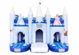 Ordene un castillo hinchable azul y blanco con el tema del hielo en un diseño único, un tobogán y objetos 3D para niños. Compre castillos hinchables en línea en JB Hinchables España