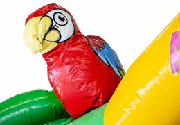 Ordene un castillo hinchable con diapositivas en el tema de Haiwaii con un tobogán para niños. Compre castillos hinchables en línea en JB Hinchables España