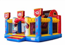 Compre gran castillo hinchable multijugador abierto con tobogán en el tema superhéroe superhéroes para niños. Ordene castillo hinchables en línea en JB Hinchables España