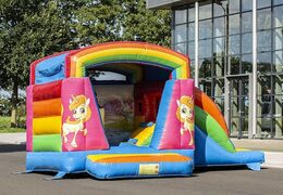 Compre un pequeño castillo hinchable multifuncional de interior con tema de unicornio para niños. Compra castillos hinchables en línea en JB Hinchables España