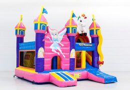 Castillo hinchable en el tema del país de las maravillas de hadas con un tobogán para niños. Compre castillos hinchables en línea en  JB Hinchables España
