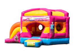 Klein overdekt opblaasbaar multiplay springkussen met glijbaan kopen in thema prinses roze voor kinderen