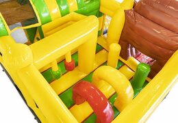 Ordene un cojín de aire inflable en el tema del mono banana con tobogán para niños