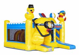 cojín de aire inflable con tobogán en amarillo con patos para niños