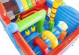 Comprar cojín de aire hinchable tema tropical con toboganes y objetos en el cojín para niños