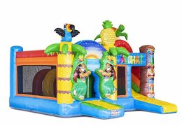 Pide colchón de aire hinchable tema tropical con toboganes y objetos en el cojín para niños