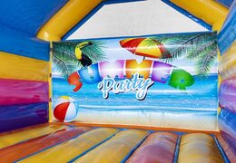 Ordene el tema de la fiesta de verano del castillo hinchable inflable con objetos festivos para niños