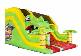 Pide tobogán inflable con tema de dinosaurio rojo y verde para niños