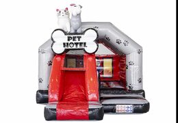 Compre combo de tobogán inflable con tobogán en tema de hotel de animales para niños