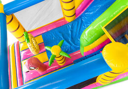 Ordene un castillo hinchable con tobogán grande en el tema de hawaii para niños