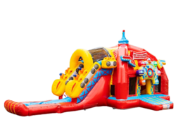 Comprar colchón de aire multijuego inflable grande con tema de montaña rusa que incluye tobogán para niños