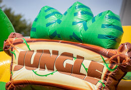 Solicite un cojín de aire inflable multijuego con tema de la jungla de elefantes y gorilas para niños