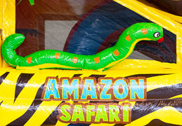 Cojín de aire inflable con techo y tobogán en tema de safari con animales 3d en la parte superior a la venta para niños