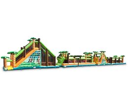 Gran castillo hinchable con carrera de obstáculos y tema de la jungla