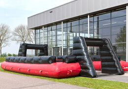 Comprar futbolín hinchable negro rojo con exclusivo sistema de deslizamiento de abordaje en línea.