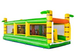 Circuito de obstáculos modular en amarillo, verde y naranja con palmera