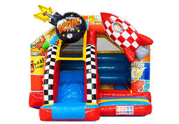 Tema de personajes de cómic en combo de tobogán para deslizar y saltar en castillo hinchable