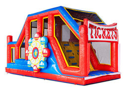 Módulos de circuito de obstáculos inflables en rojo azul amarillo Base Jump