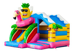 Castillo Hinchable Double Slide Slide Combo con dos toboganes en el tema Hawaii Flamingo