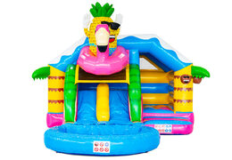Compra el Castillo Hinchable Double Slide Slide Combo en el tema Hawaii Flamingo en JB