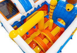 Interior del castillo hinchable Dubbelslide Multiplay azul amarillo naranja
