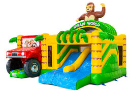 Castillo inflable Multiplay Dubbelslide con dos toboganes en el tema de safari gorila