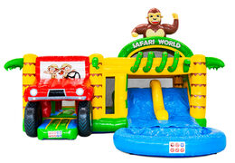 Compra el Castillo Inflable Multiplay Dubbelslide en el tema de safari gorila en JB