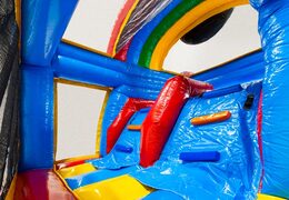 Pared de escalada de Multiplay dubbelslide en tema cómic azul amarillo rojo