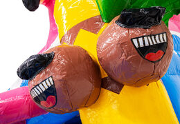 Figura en 3D en el castillo hinchable Dubbelslide con cocos sonrientes en el tema de flamenco de Hawai