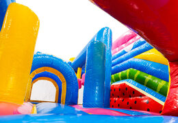 Interior del castillo hinchable Dubbelslide Multiplay azul amarillo rojo