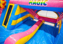 Compra el tobogán azul amarillo rosa del castillo inflable Multiplay dubbelslide en JB