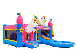 Lateral de Multiplay Dubbelslide con piscina en el tema unicornio