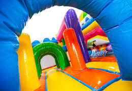 Interior del Castillo Hinchable Dubbelslide Multiplay azul amarillo naranja