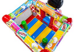 Compra el castillo hinchable Midi Bounce con diseño de tiras cómicas, perfecto para empresas de alquiler