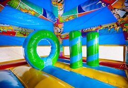 Castillo hinchable A-frame Super Comic llamativo, ideal para fiestas y eventos