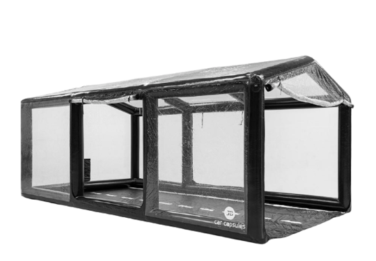 Prostation carcapsule om voertuigen veilig in te stallen. doorzichtig met zwarte