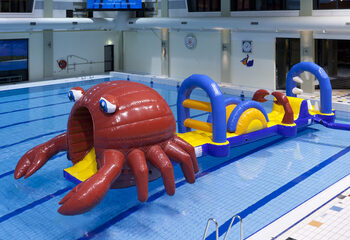 Espectacular carrera de obstáculos con tema de cangrejo con desafiantes objetos de obstáculos para jóvenes y mayores. Compra juegos de piscina hinchables ahora online en JB Hinchables España
